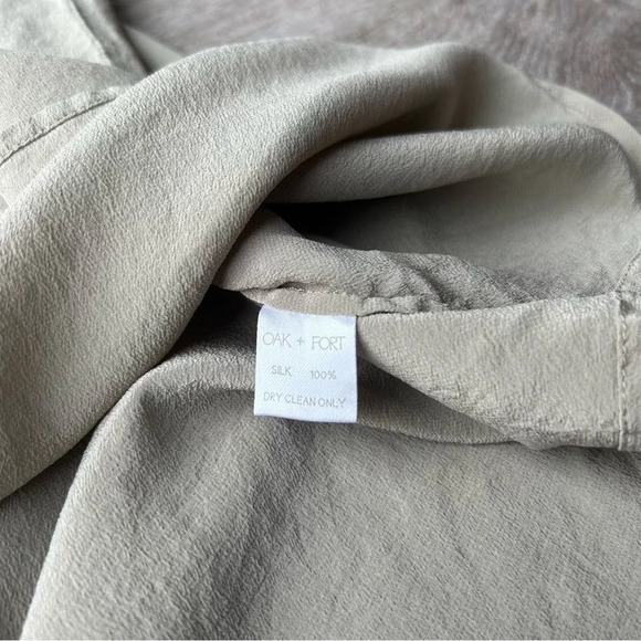 Oak Fort Taupe Pure Silk Laser Cutout Long Sleeve Shift Dress - Picture 7 of 14